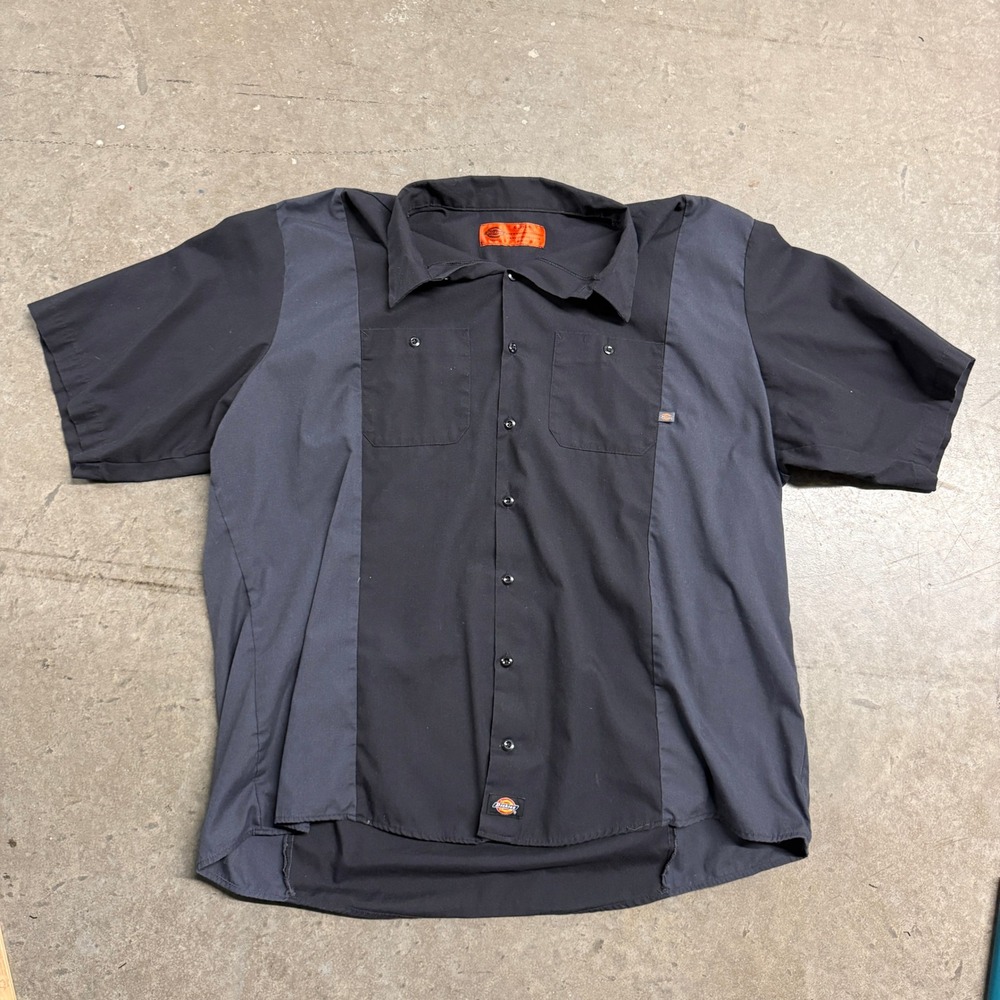 Dickies Mens 4XL Two Tone Work Shirt Black Charcoal Grey Short Sleeve LS524BKCH